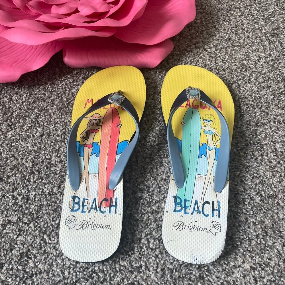 BRIGHTON Womens Sz 10 Malibu Laguna Beach Summer Surf Bejeweled Flip Flops